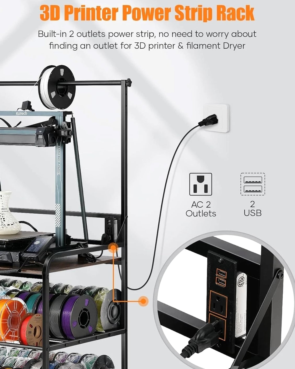 3D Printer Rack with Rolling Wheels, Filament Organizer for Garage & Workshop