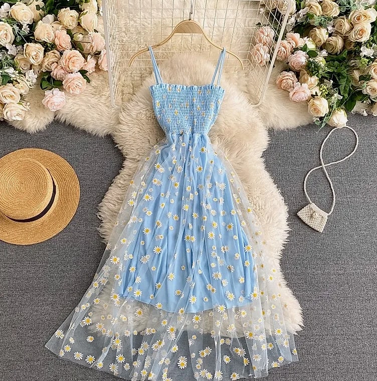 YUOOMUOO Women's Floral Print Mesh Party Dress