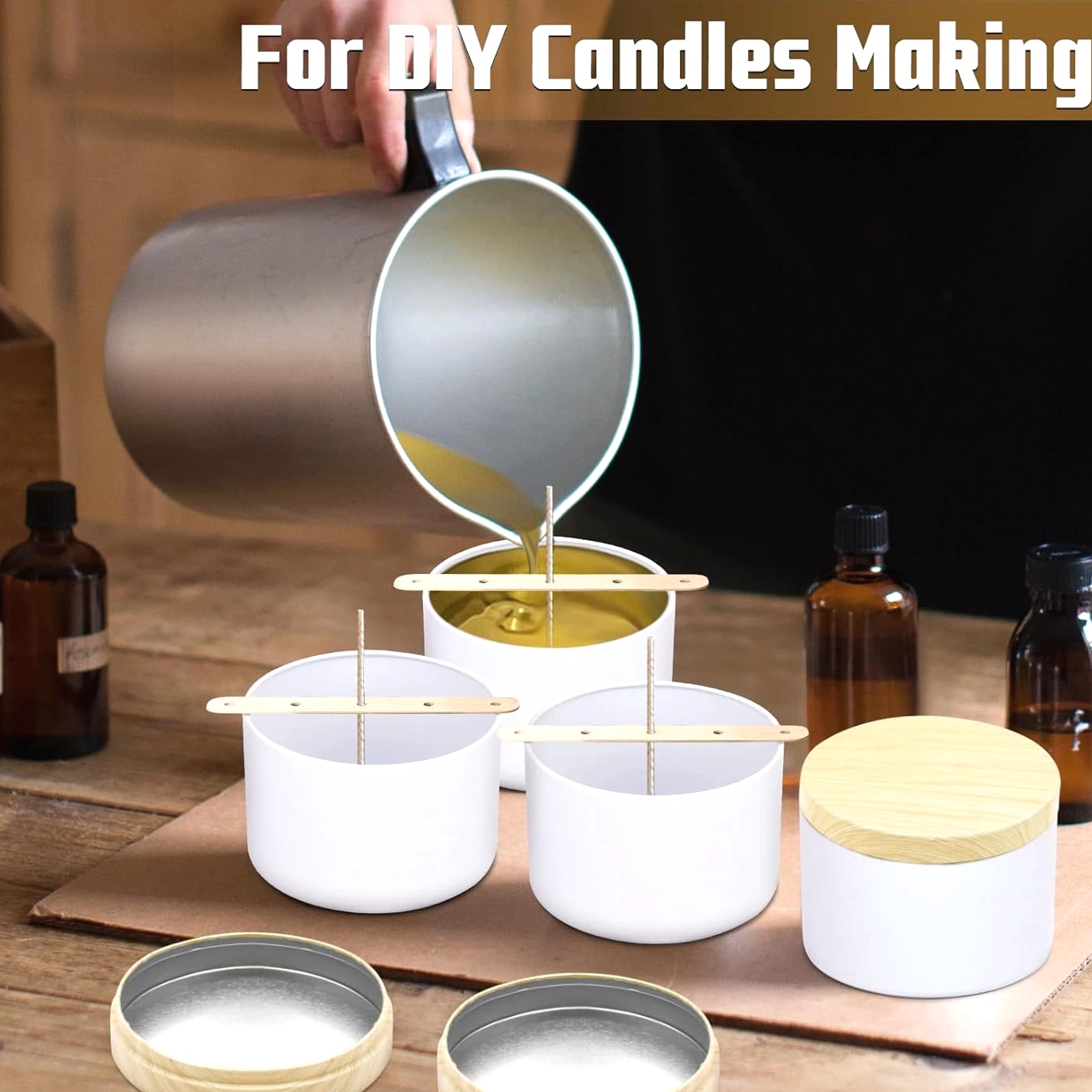 12 Pack 8 Oz Candle Jars with Metal Wood Grain Lids Empty Candle Making Container