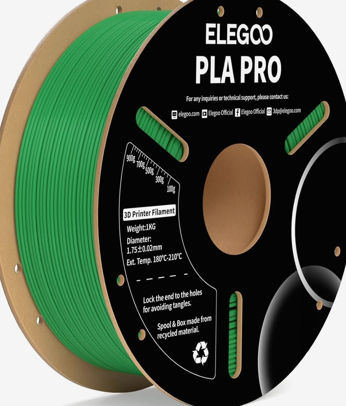 PLA PRO Filament 1.75mm Green 1kg, 30-250mm/s Printing Speed Improved Rigidity 3D