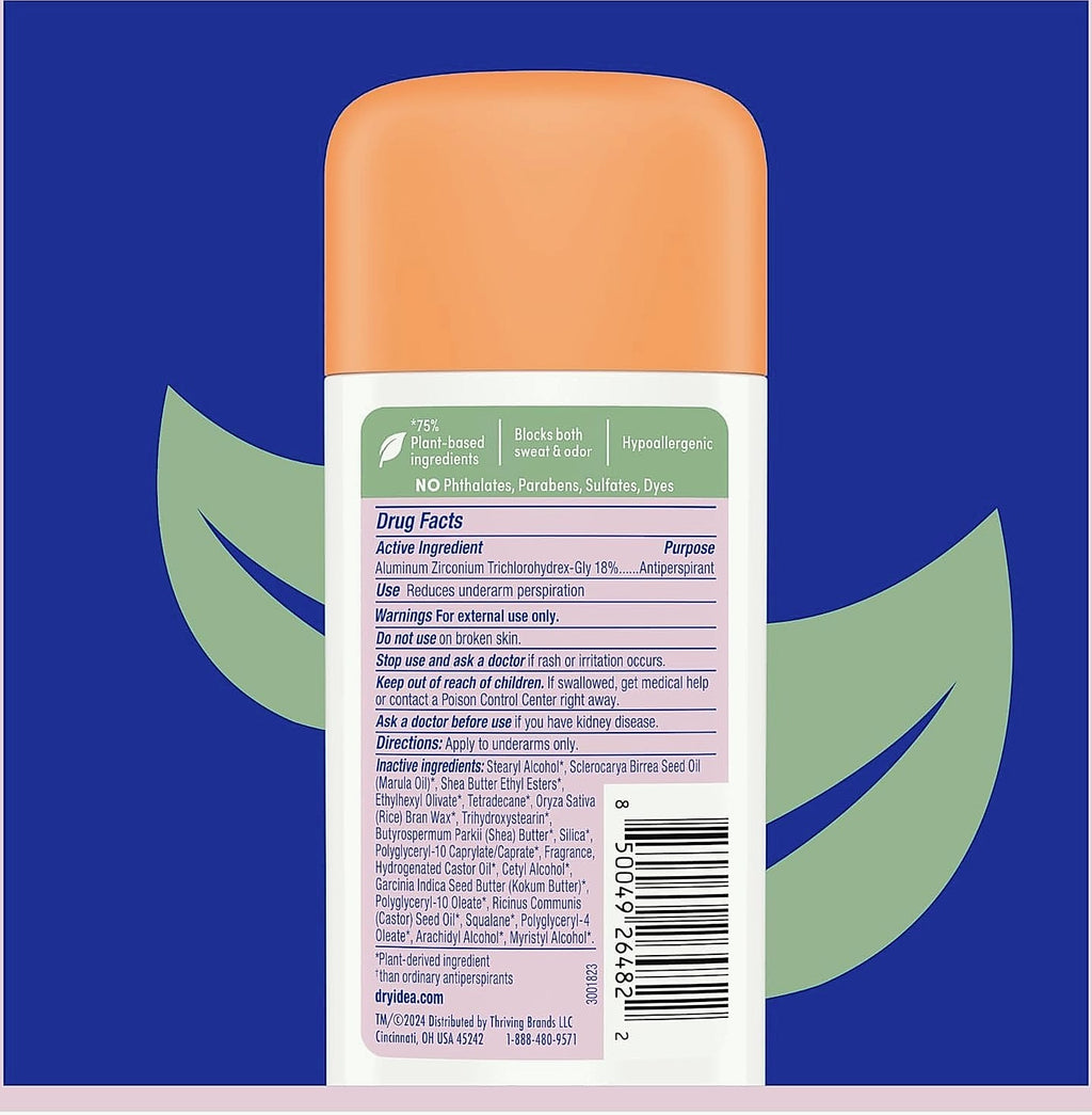 Dry Idea Plant-Based Antiperspirant, 72Hr Sweat Control, 3-Pack