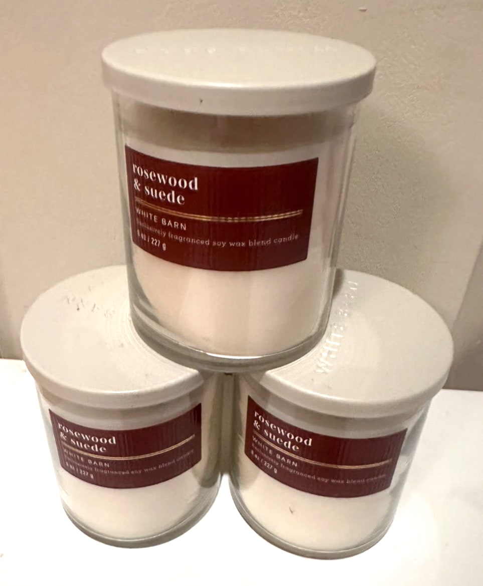 Bath & Body Works Rosewood & Suede Single Wick Candles - 8 oz (3 Candles)