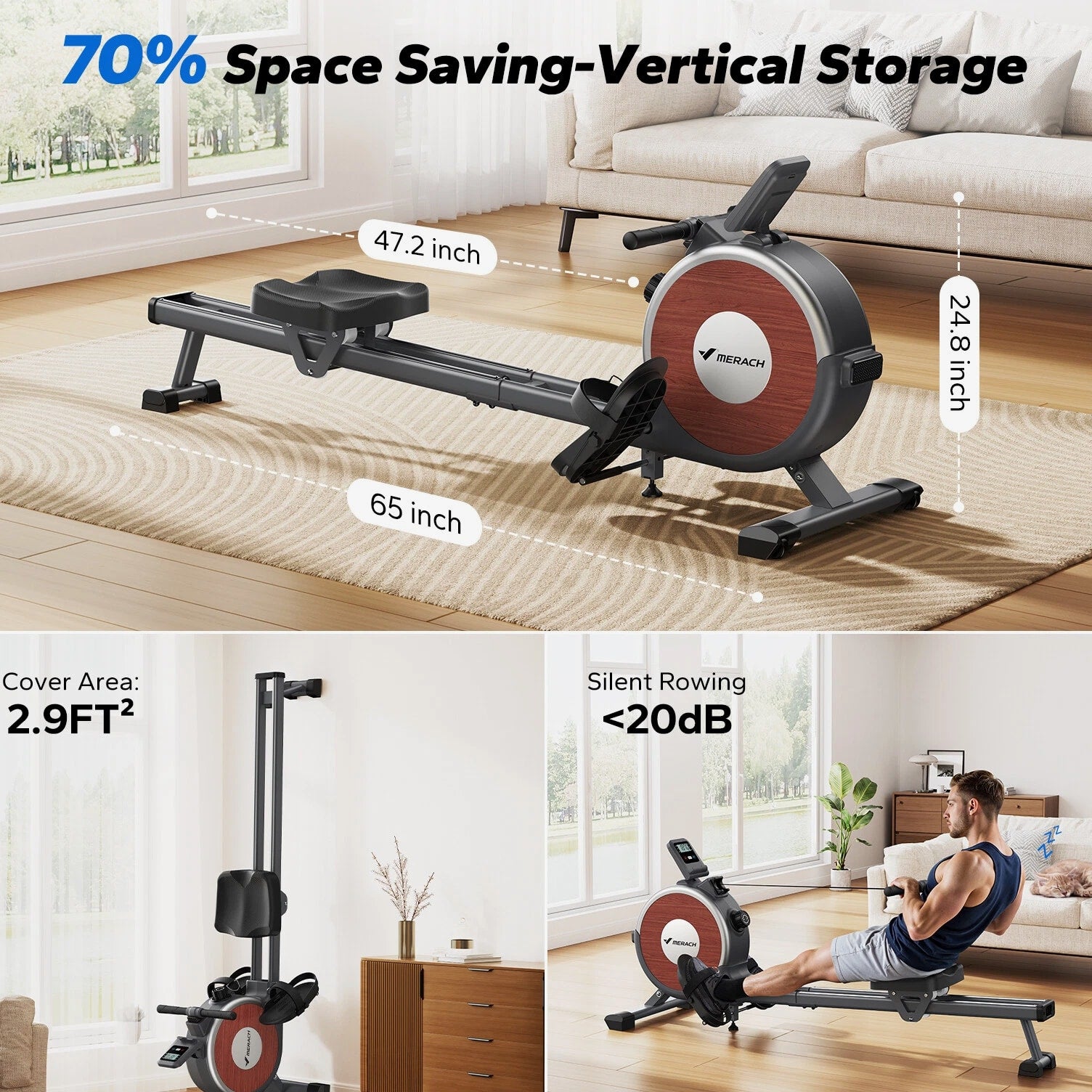 MERACH Q1S Magnetic Rowing Machine 16 Levels of Quiet Resistance Dual Slide Rail