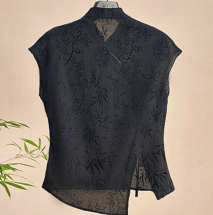 Retro Cheongsam Short Sleeve Top Black Jacquard Women's Shirt