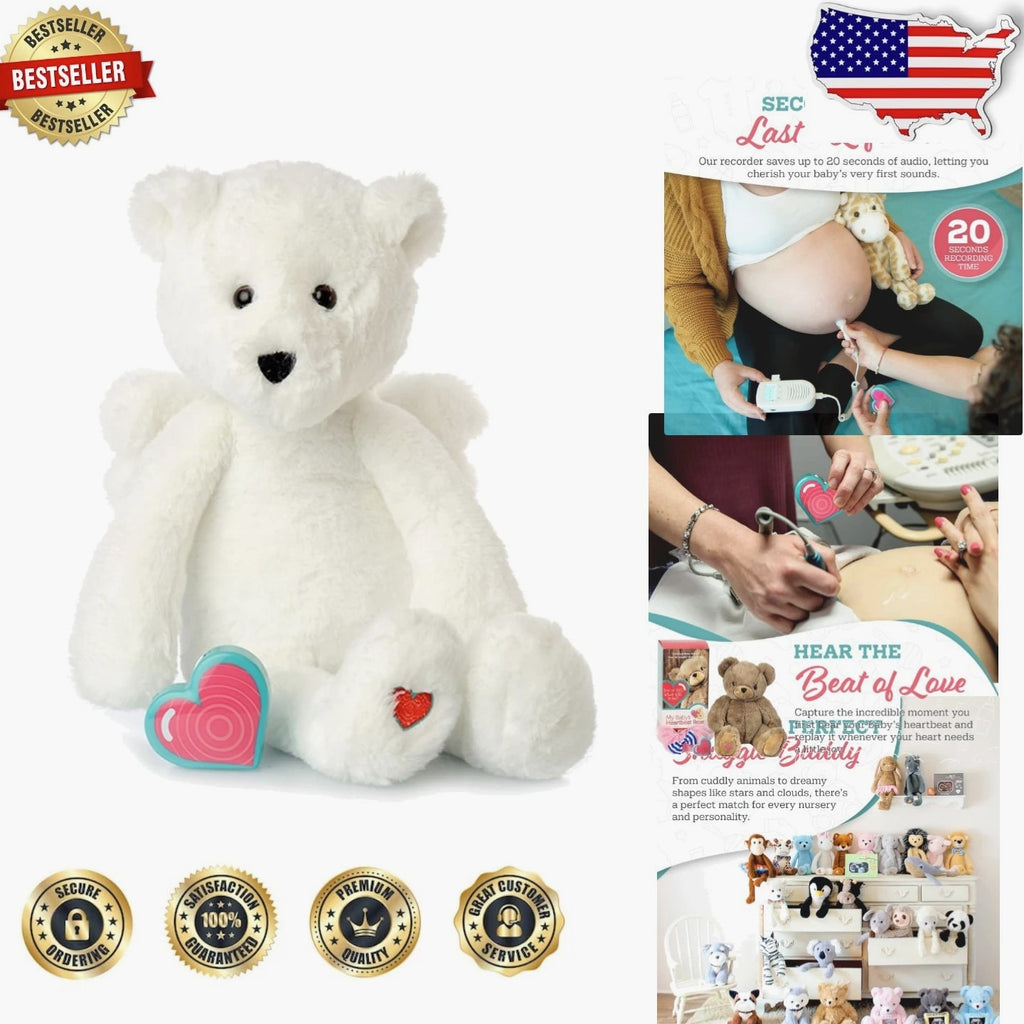 Baby Heartbeat Bear Plush Angel, 20 Sec Voice Recorder Pregnancy Keepsake