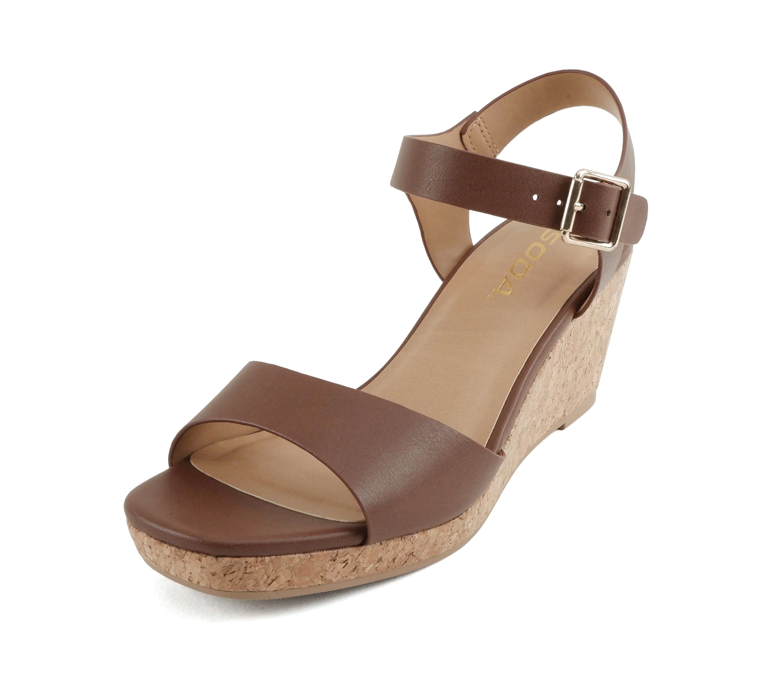 Soda Maple Women's Square Toe Wedge Sandal with Ankle Strap