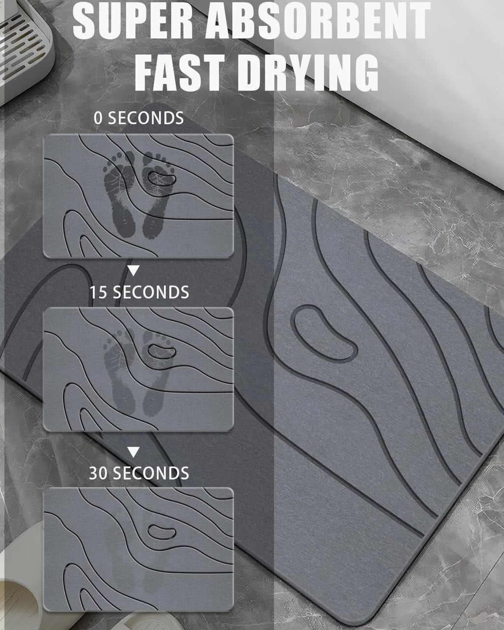 BIOIWGY Stone Bath Mat, Diatomite Fast Drying Non Slip Stone Shower Mat, Super A