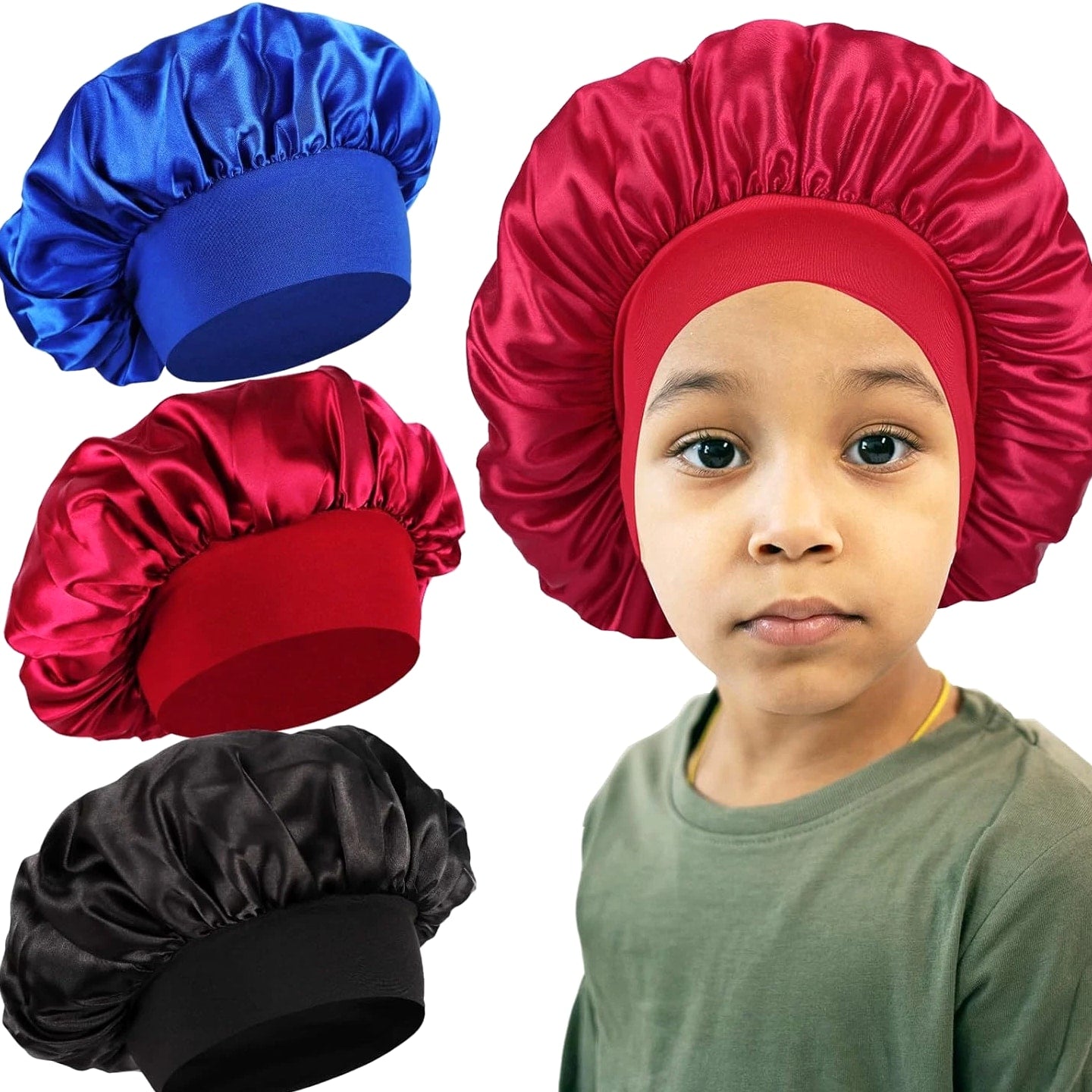3 Pcs Kids Bonnets for Girls, Silk Bonnet for Child Sleeping, Toddler Bonnet