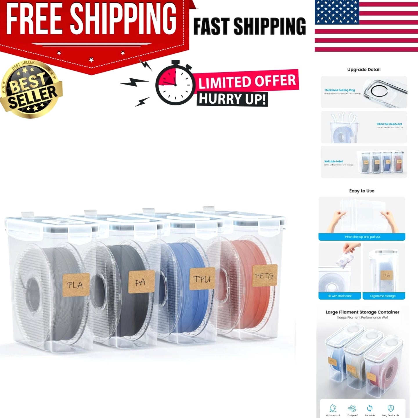 Stable 4.0L Filament Containers with Desiccant – Premium 3D Printing Protection