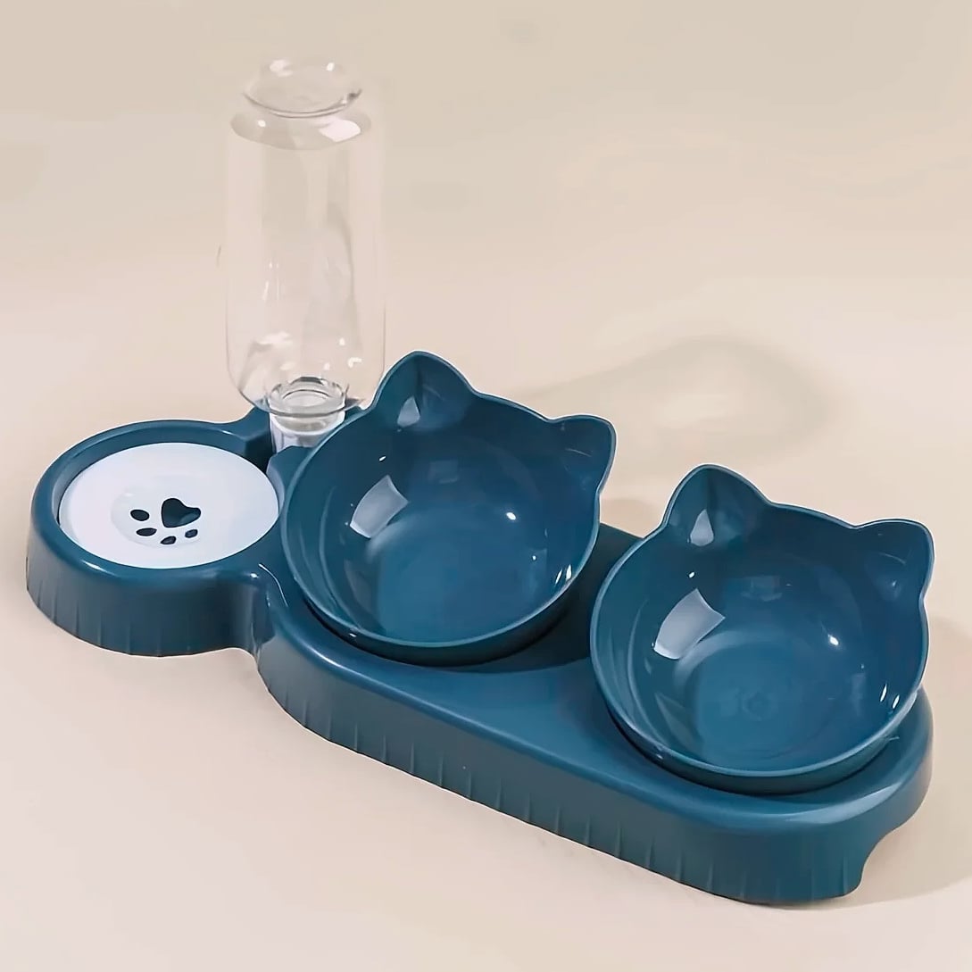 3-in-1 Tilted Cat Bowl Set with Gravity Water Feeder
