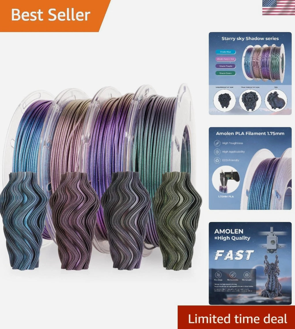 PLA 3D Printing Filament Bundle - Dark Purple/Green/Blue/Fuchsia, 200g