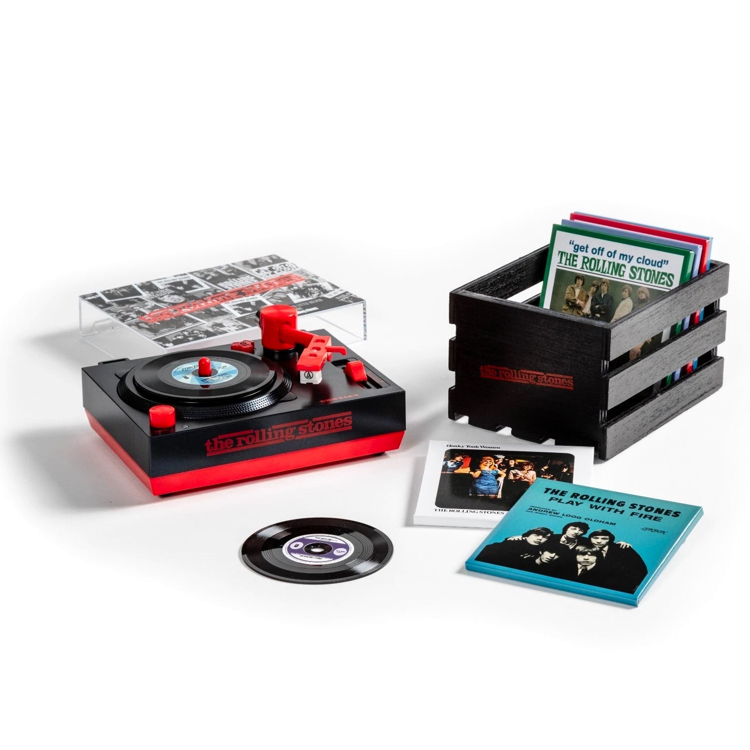 Crosley Rolling Stones RSD3 Turntable with Crate and Six 3-Inch Singles