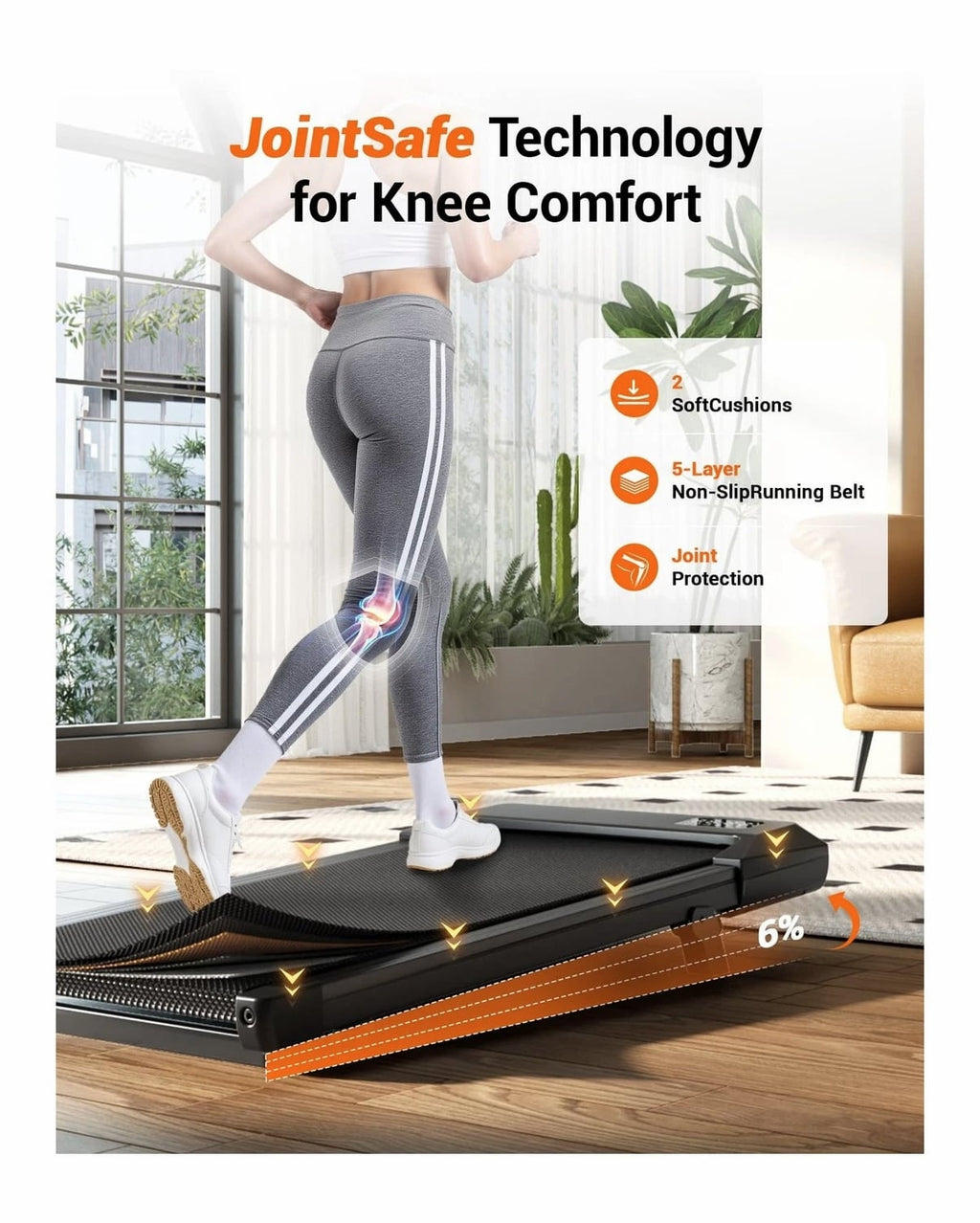 Walking Pad with 6% Incline, 300LBS Capacity Under Desk Treadmill for Home Office