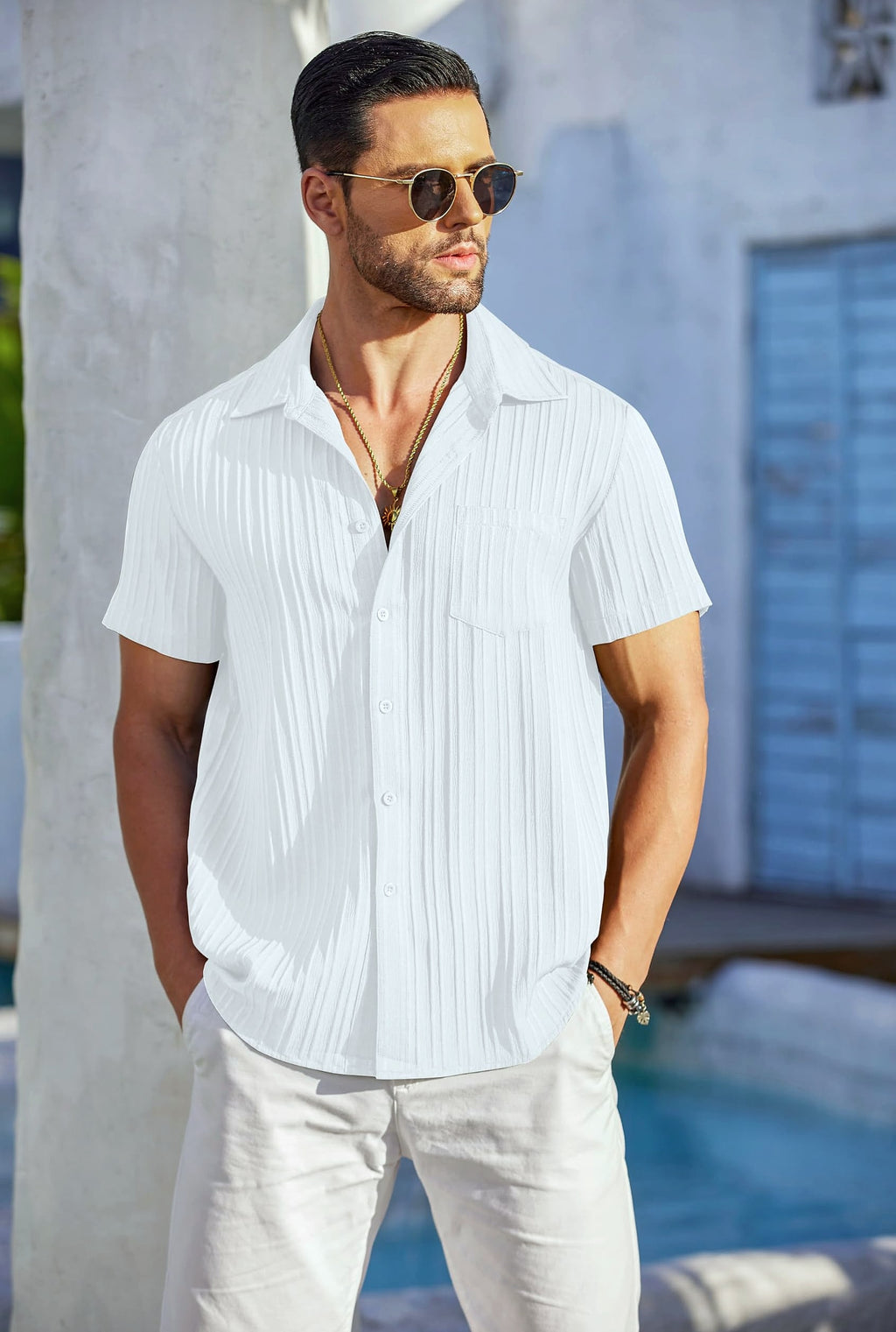 COOFANDY Men's Casual Button Down Short Sleeve Summer Beach Shirt