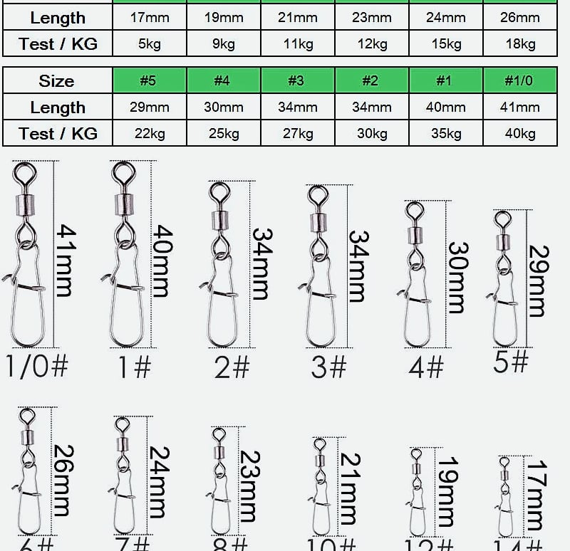 100 pcs Bearing Swivel Fishing Connector Rolling Swivel With Snap Stainless Steel Swivel Fishing Lure Hook Fishing Accessories