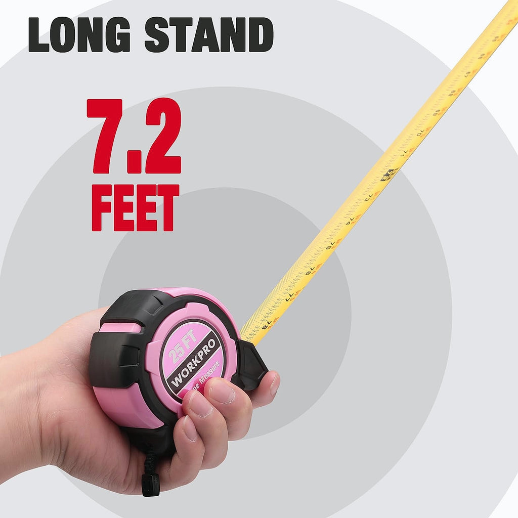 WORKPRO 25FT Pink Tape Measure with Magnetic Hook