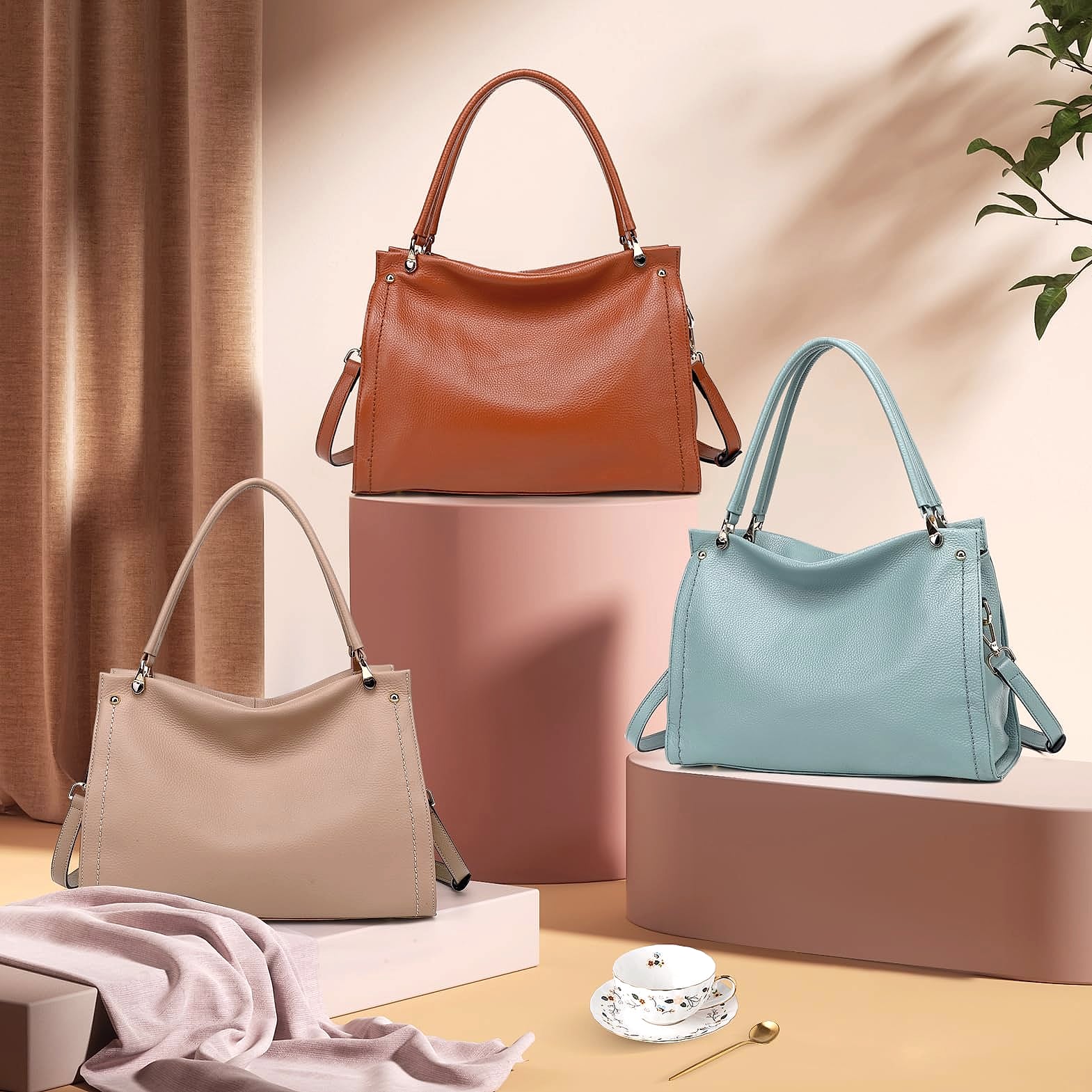 KOGTLA Medium Genuine Leather Tote Handbag for Women