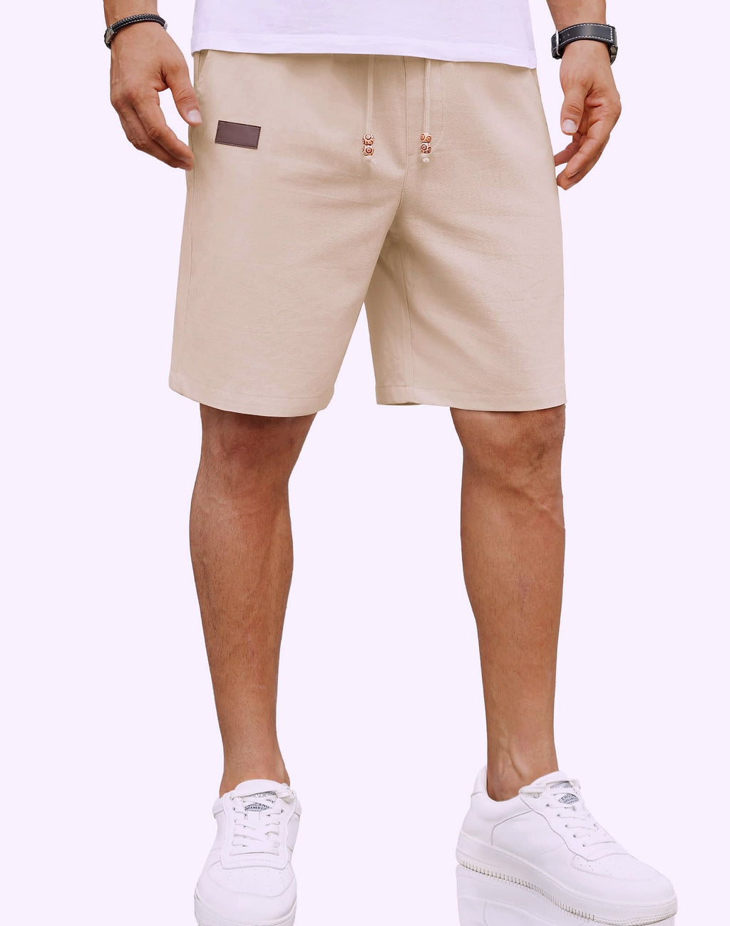 COOFANDY Men's Linen Shorts Elastic Waist Drawstring Loose Fit