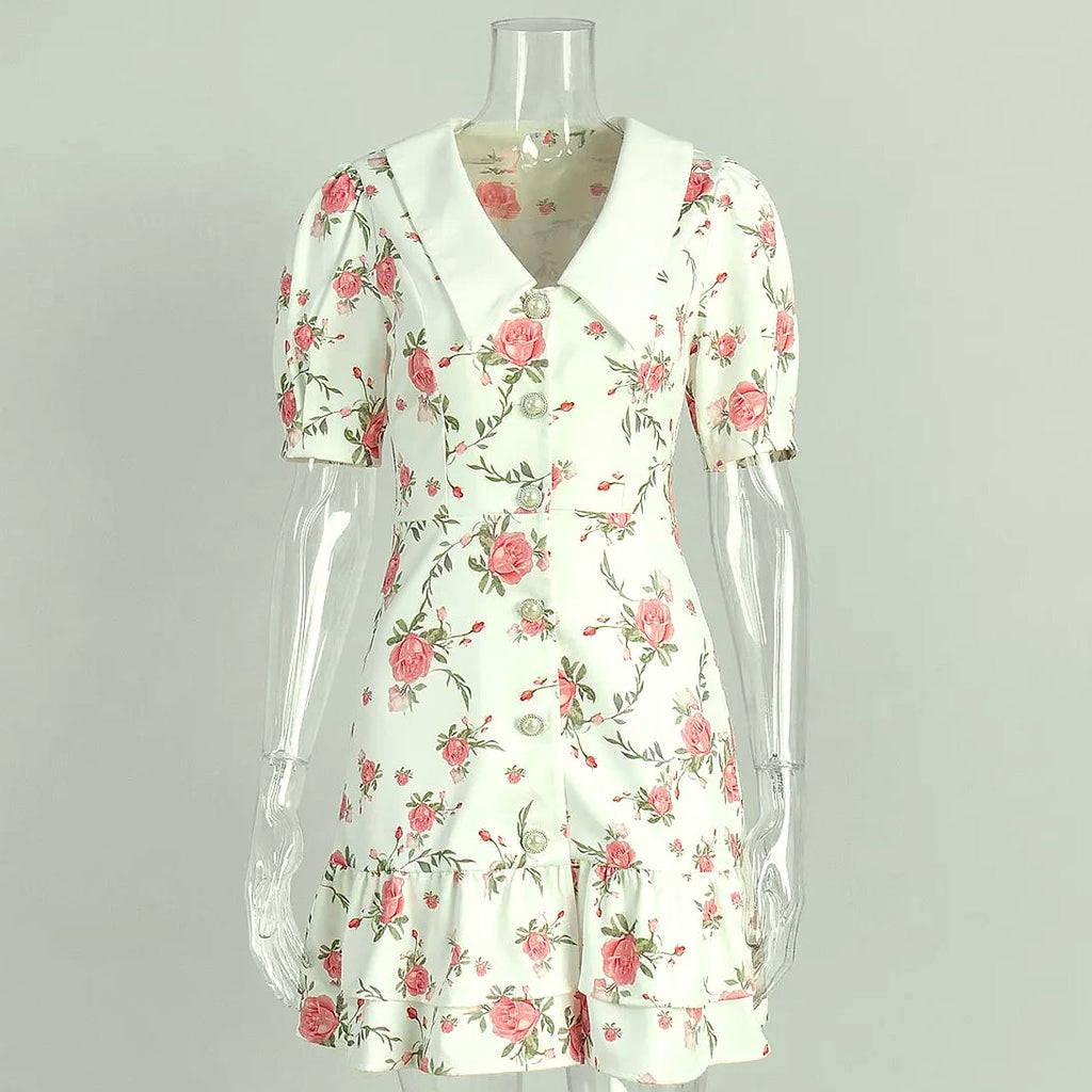 btuce Floral Printed A-line Dress with Puff Sleeves