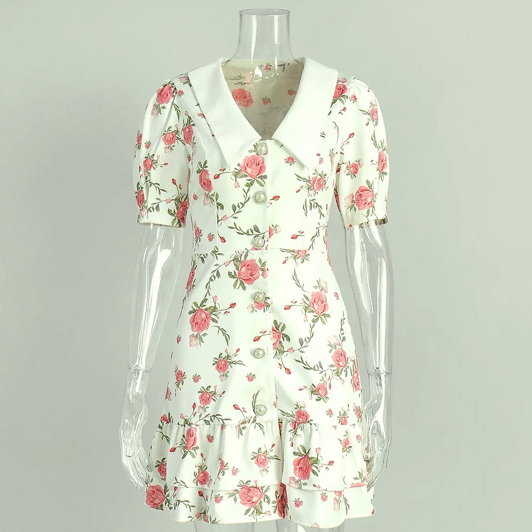 btuce Floral Printed A-line Dress with Puff Sleeves