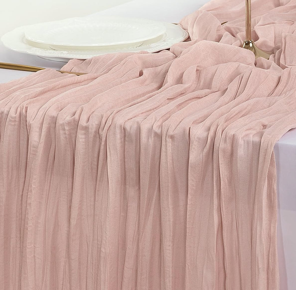 Socomi Pink Cheesecloth Table Runner 120 inch Farmhouse