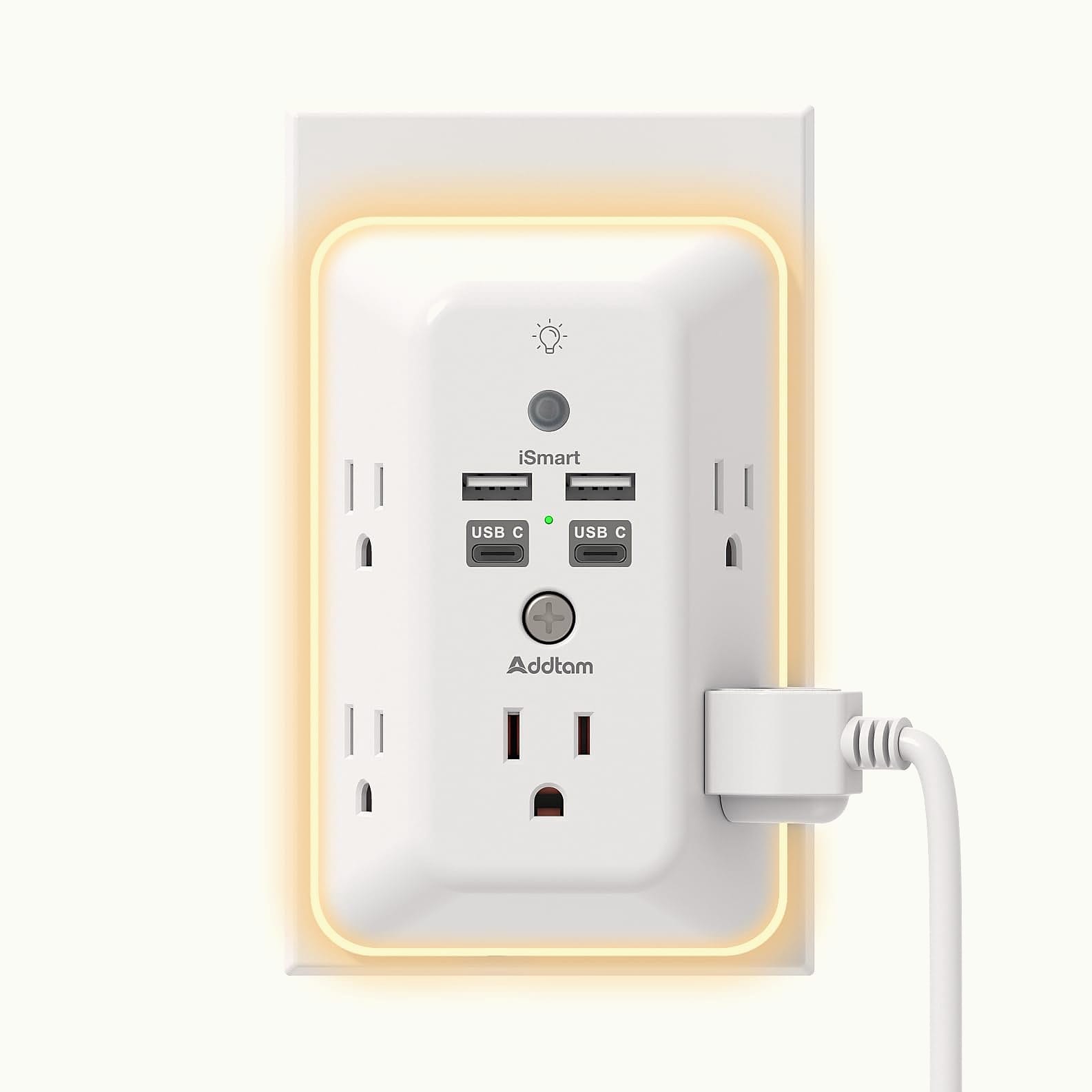 Addtam 5-Outlet Surge Protector with 4 USB Ports and Night Light
