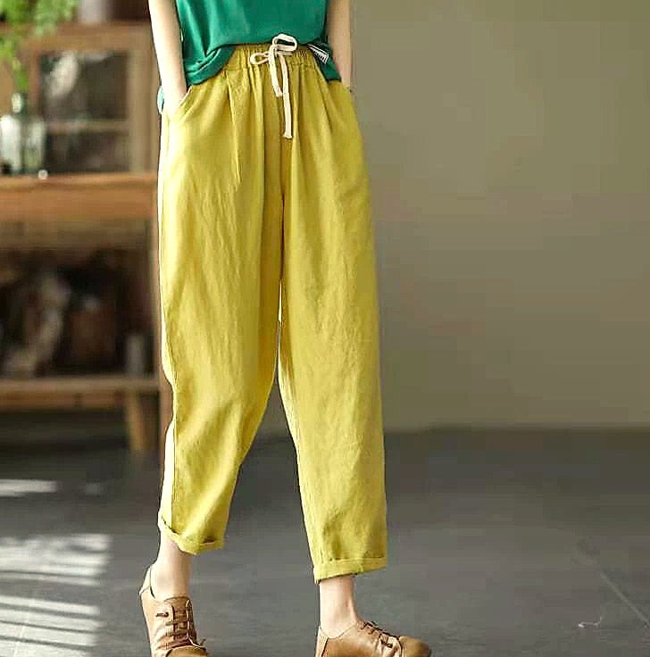 XPQBB Women's Cotton Linen Harem Pants High Waist