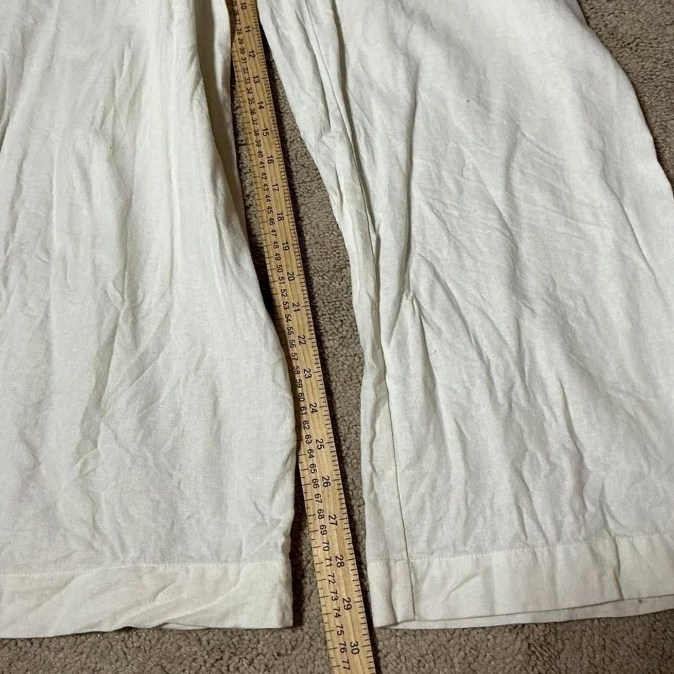 House of Harlow 1960 Cream Linen Blend Wide Leg Pleated Trousers Size M