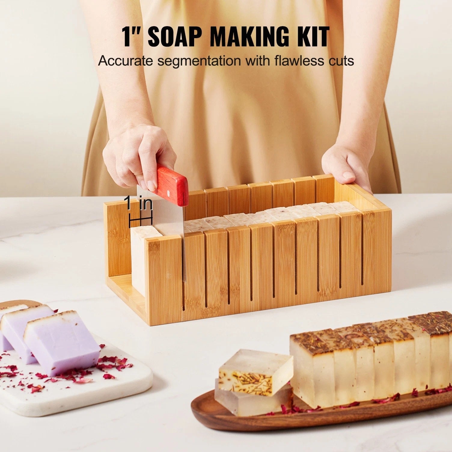 Soap Making Kit with Bamboo Cutting Box, Silicone Mold, Stainless Steel Cutters