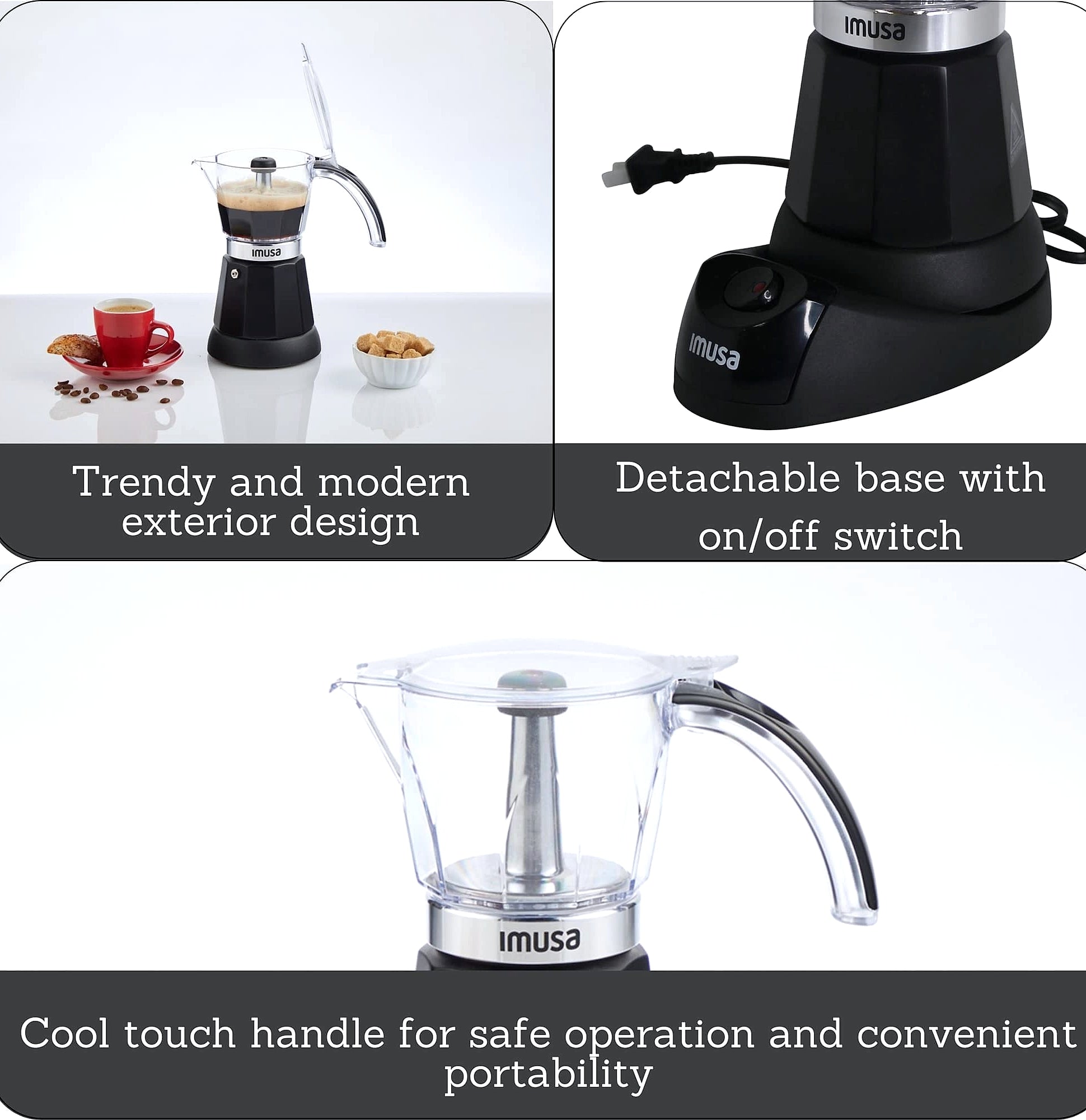 Imusa Electric Espresso Maker, 6 or 3 Cup Moka Coffee Machine