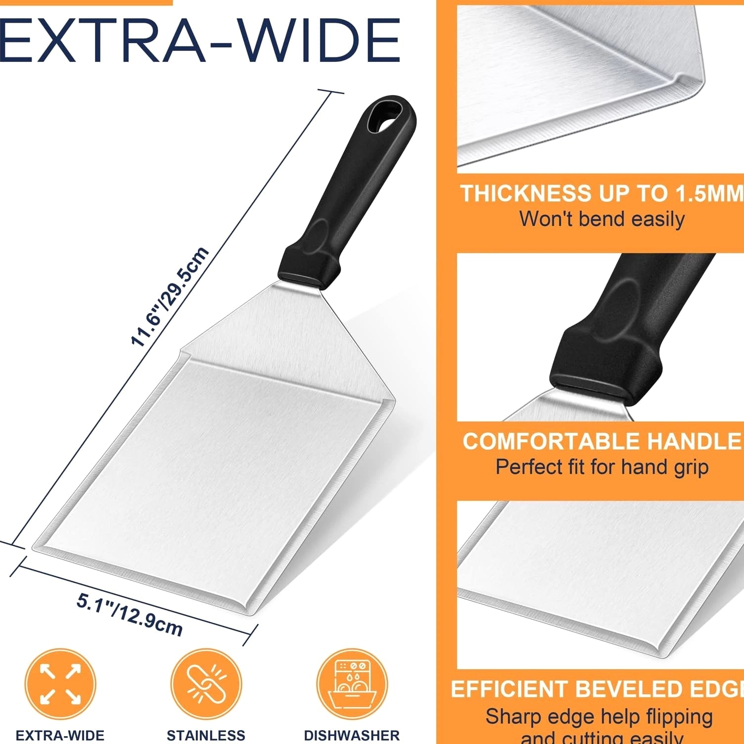 Smashed Burger Kit, Large Burger Spatula, 5½ inch Stainless Steel Burger Pres...