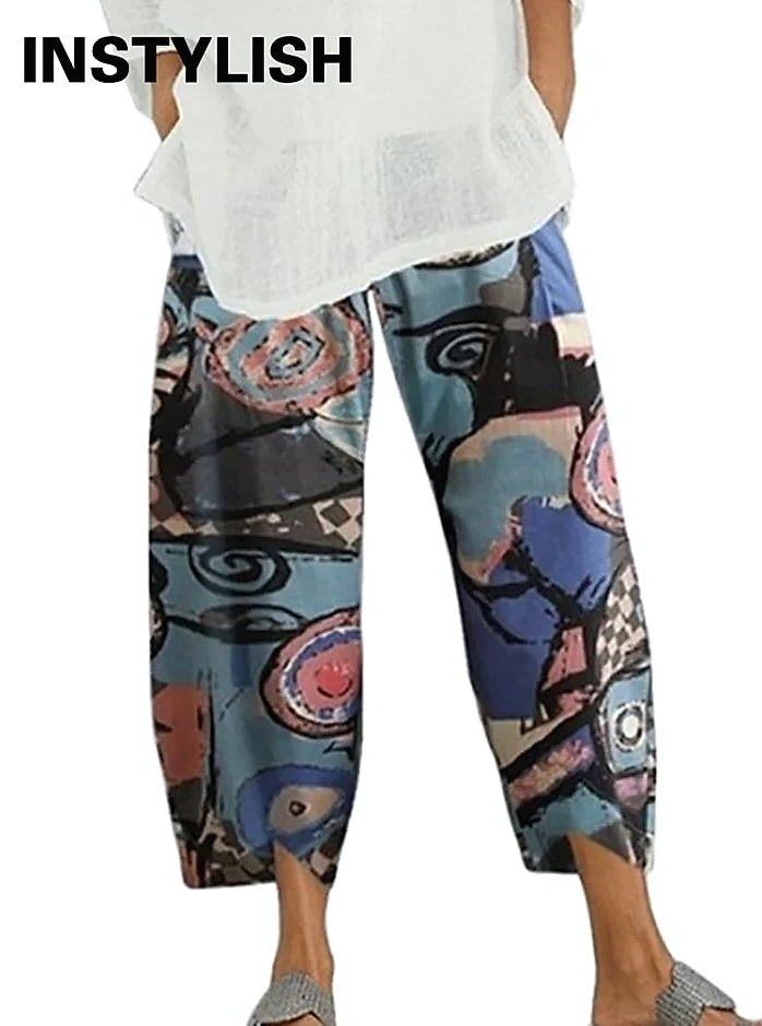 INSTYLISH Women Cotton Linen Harem Pants Wide Leg