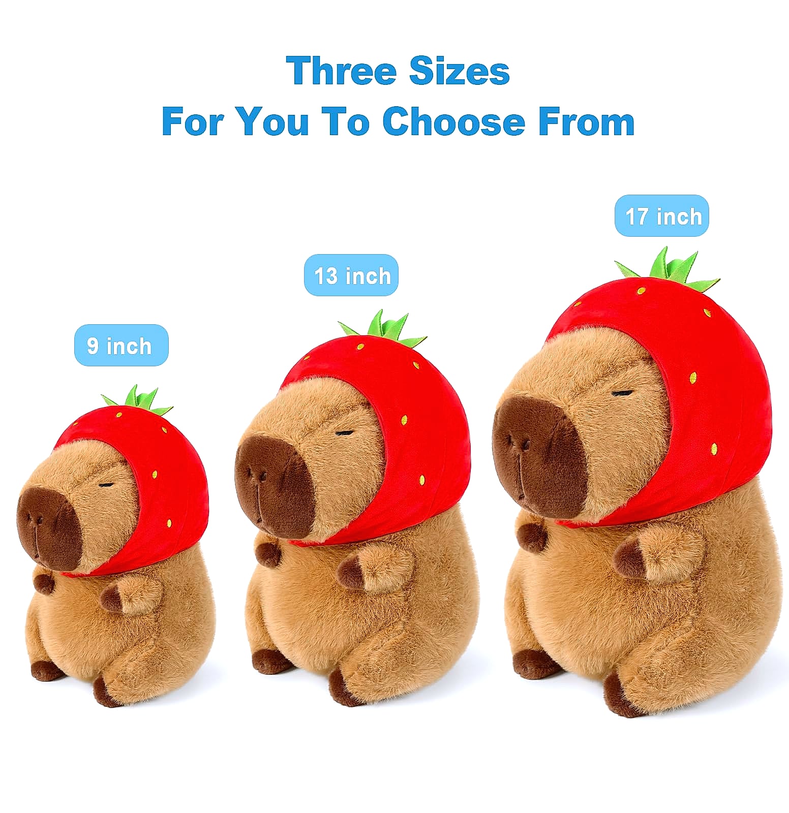 Ditucu Capybara Plush Toy with Strawberry Hat, 9 Inch Stuffed Animal