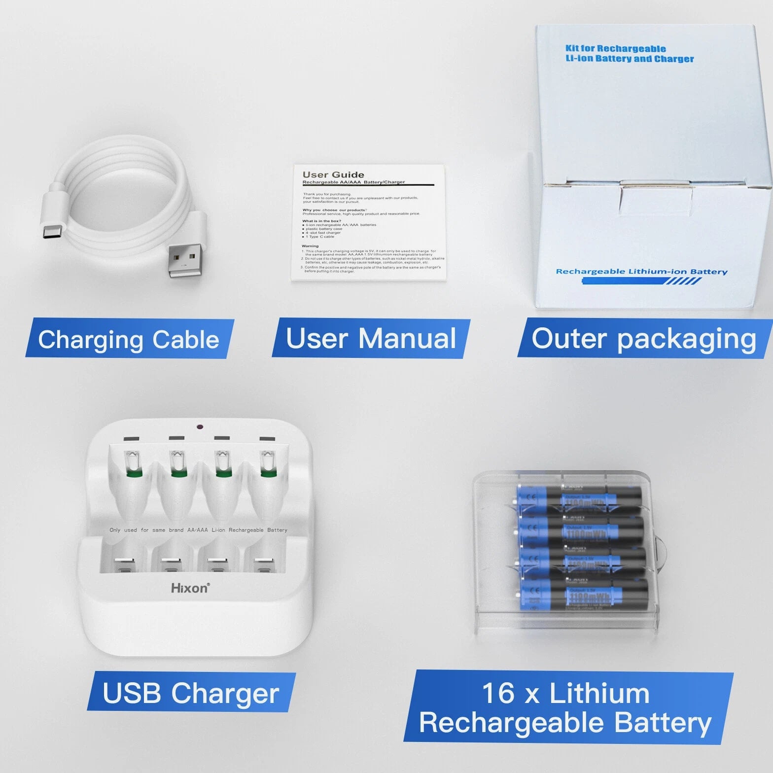 1100mWh Hixon AAA 1.5V Lithium Rechargeable Batteries &Charger High Quality LOT