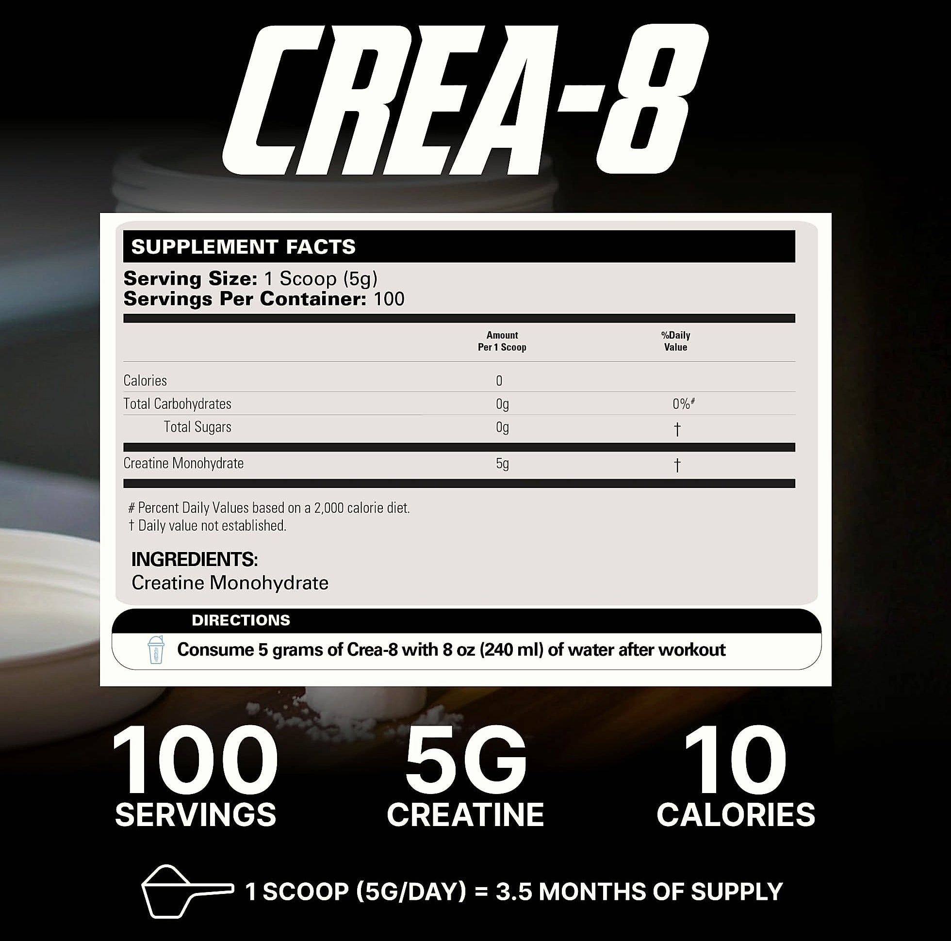 EHP Labs CREA-8 Micronized Creatine Monohydrate Powder 500g