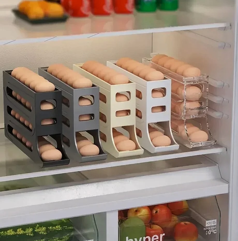 AHTOSKA 4-Layer Automatic Egg Dispenser Fridge Organizer