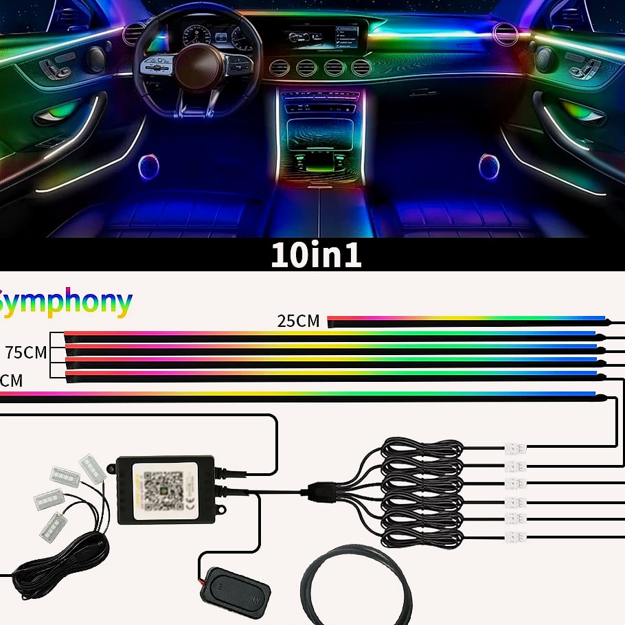 WUMFIRE RGB LED Car Ambient Light Strip Kit with App Control