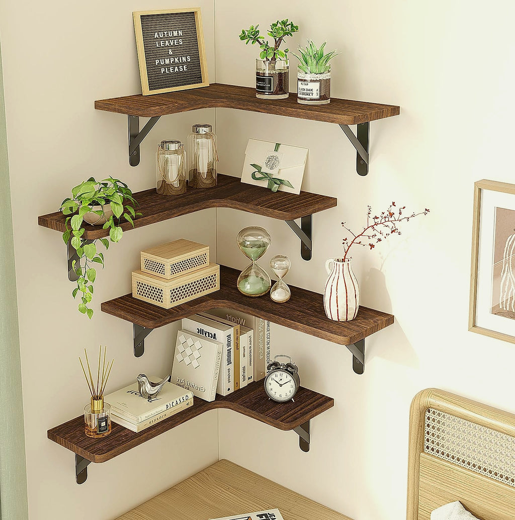 Fixwal Corner Floating Shelves Set of 5, Dark Carbonized Black