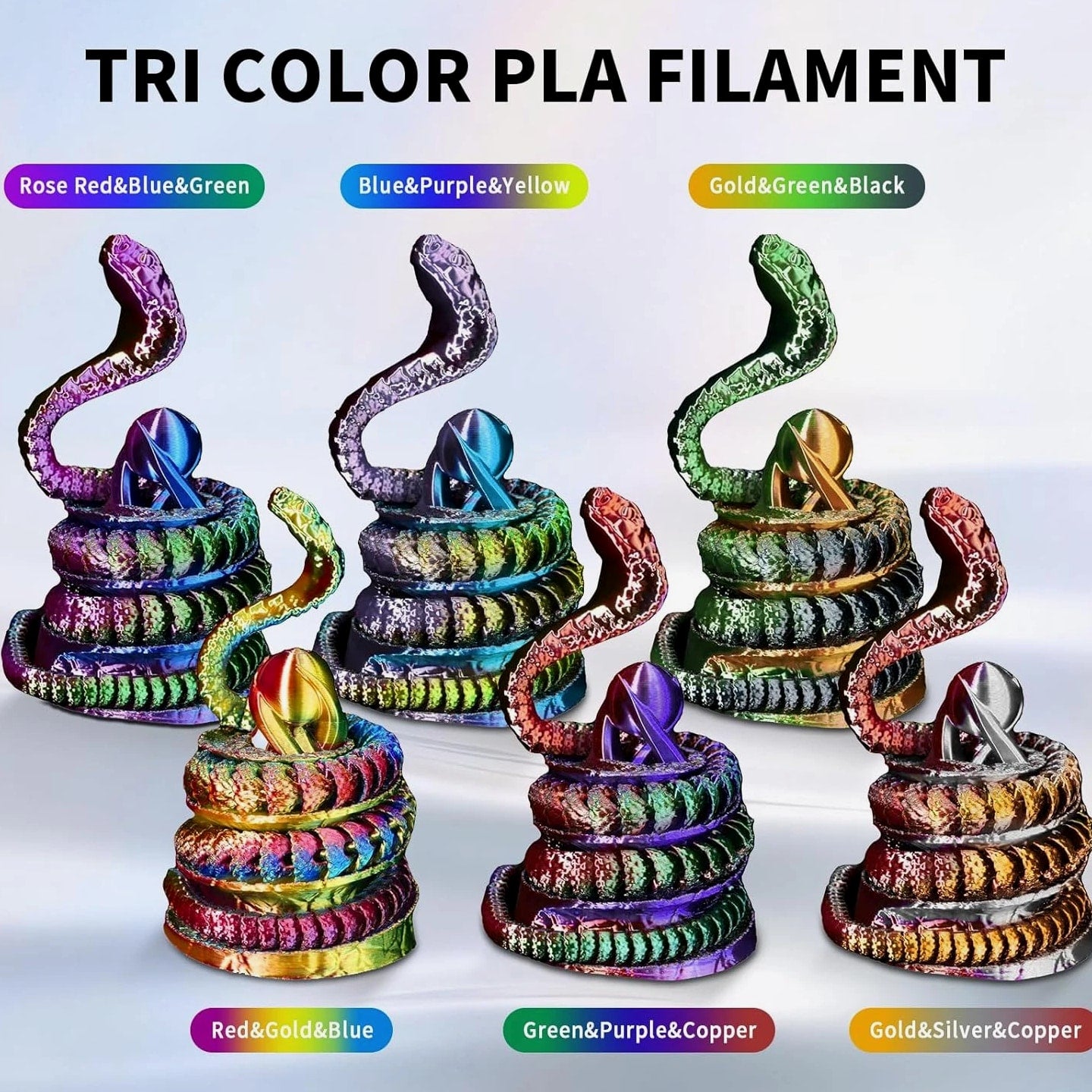 3D Printer Filament Silk PLA, Rainbow Color 1.75mm Tri-Color 6 Pack