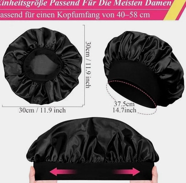 Women Satin Bonnet Night Sleep Cap, Silk Head Cover with Wide Elastic Band Hair Hat