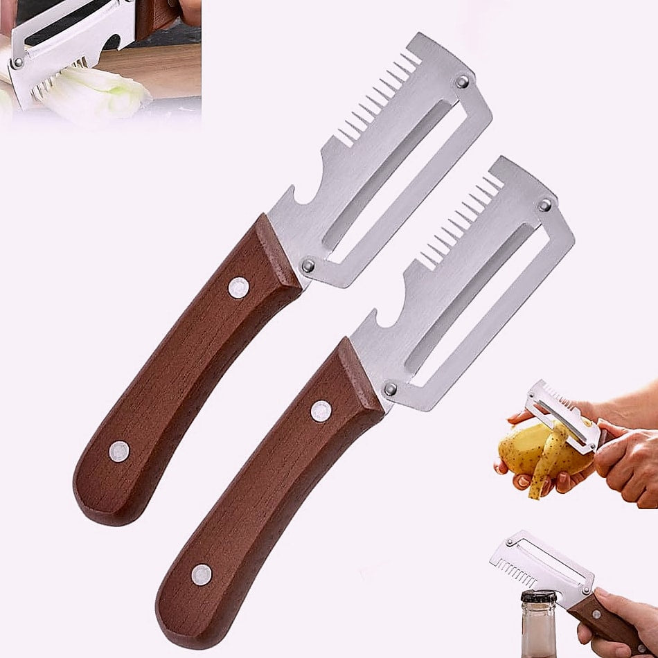 Vegetable Peeler with Wooden Handle and Bottle Opener