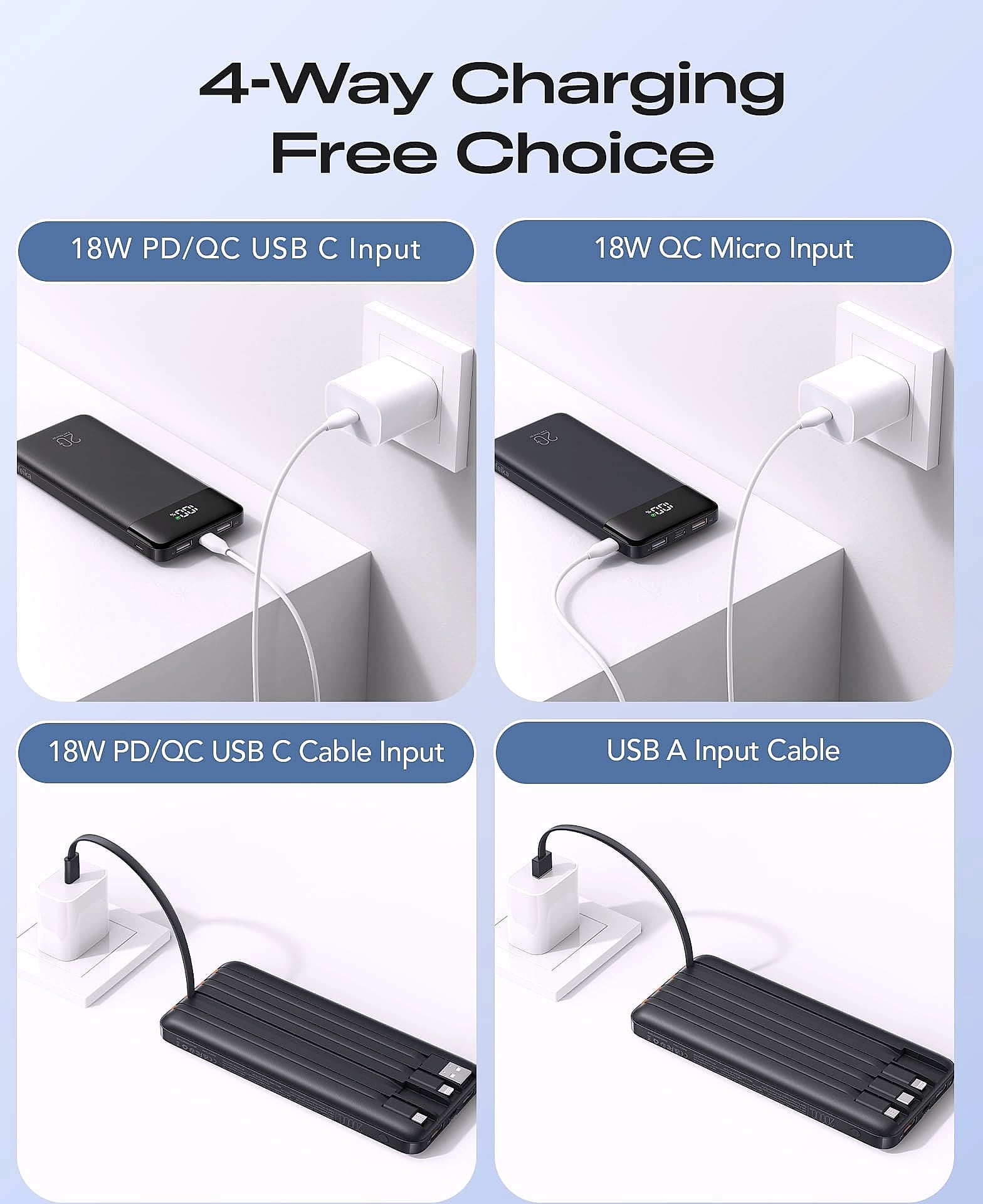 Orfeika 20000mAh Power Bank with 4 Built-in Cables