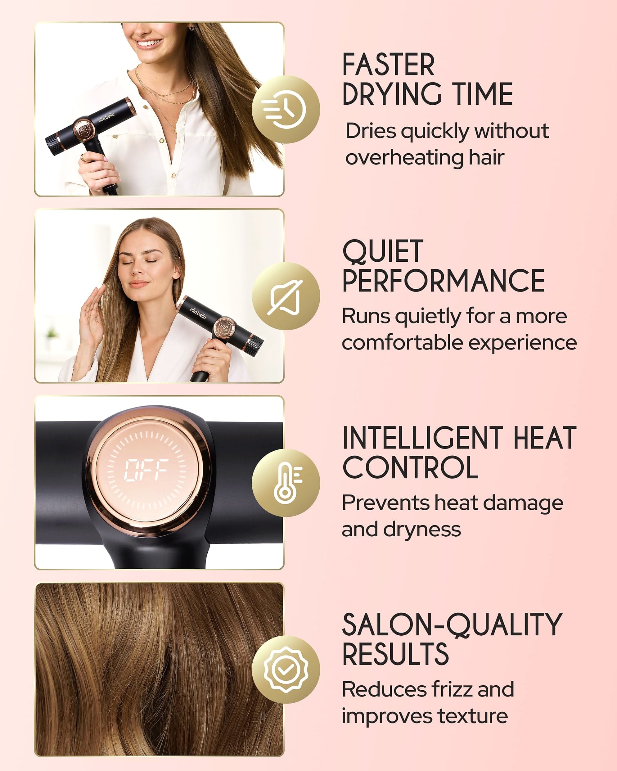 ELLA BELLA Professional Ionic Hair Dryer with Diffuser