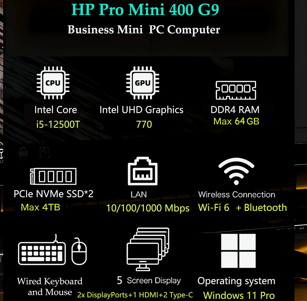 HP 2026 Mini Desktop PC Intel i5-12500T 16GB RAM 512GB SSD