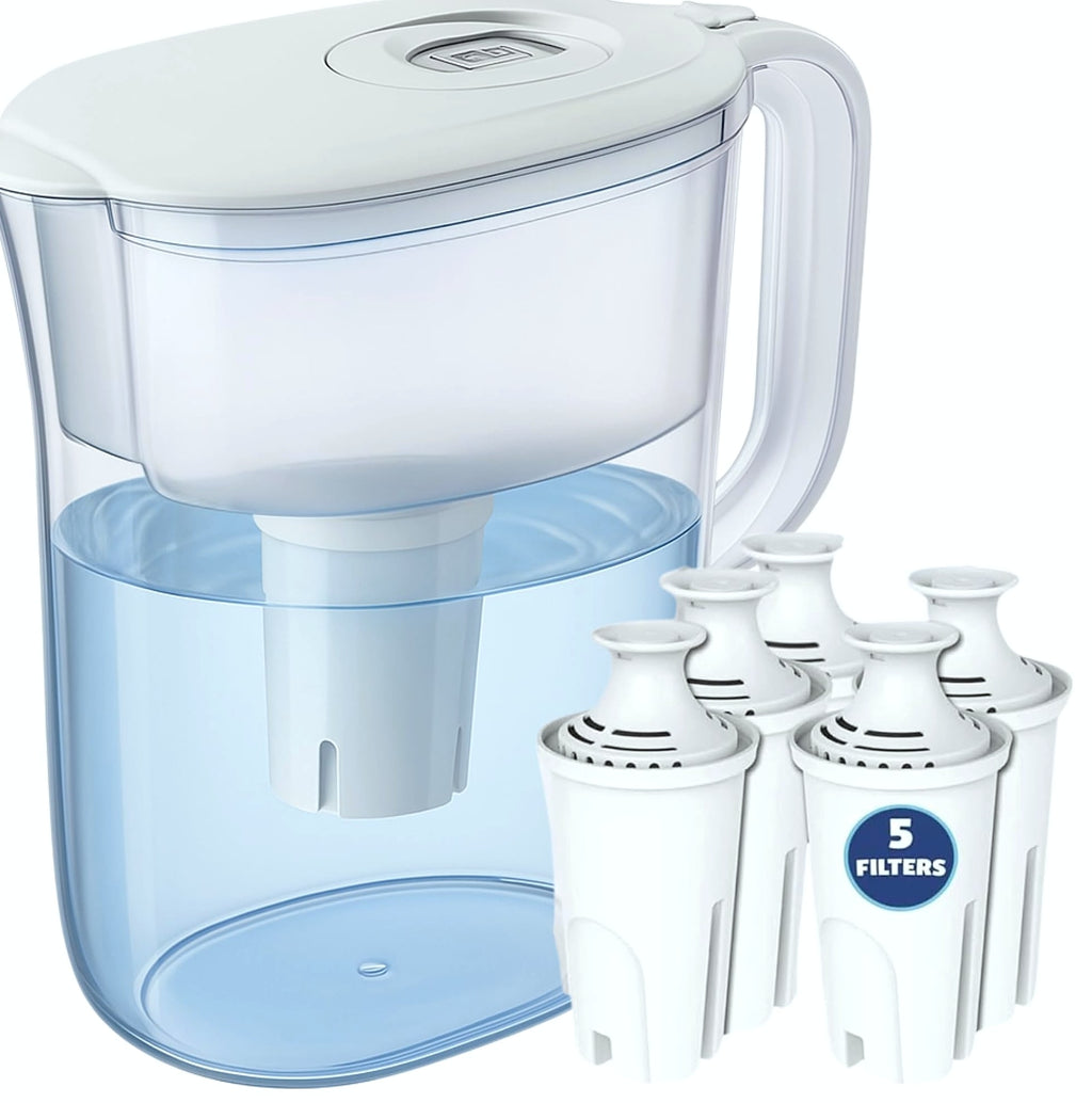 JOEY'Z 10-Cup Water Filter Pitcher with 5 Replacements and Electronic Indicator