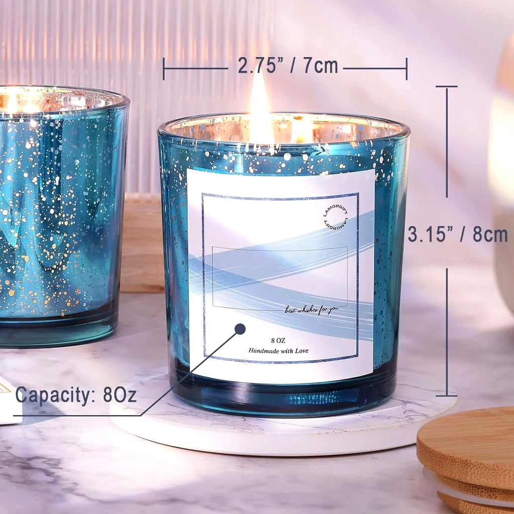 LAMORGIFT 15 Pack Glass Candle Jars with Lids (8Oz, Lake Blue) - Candle Making Containers