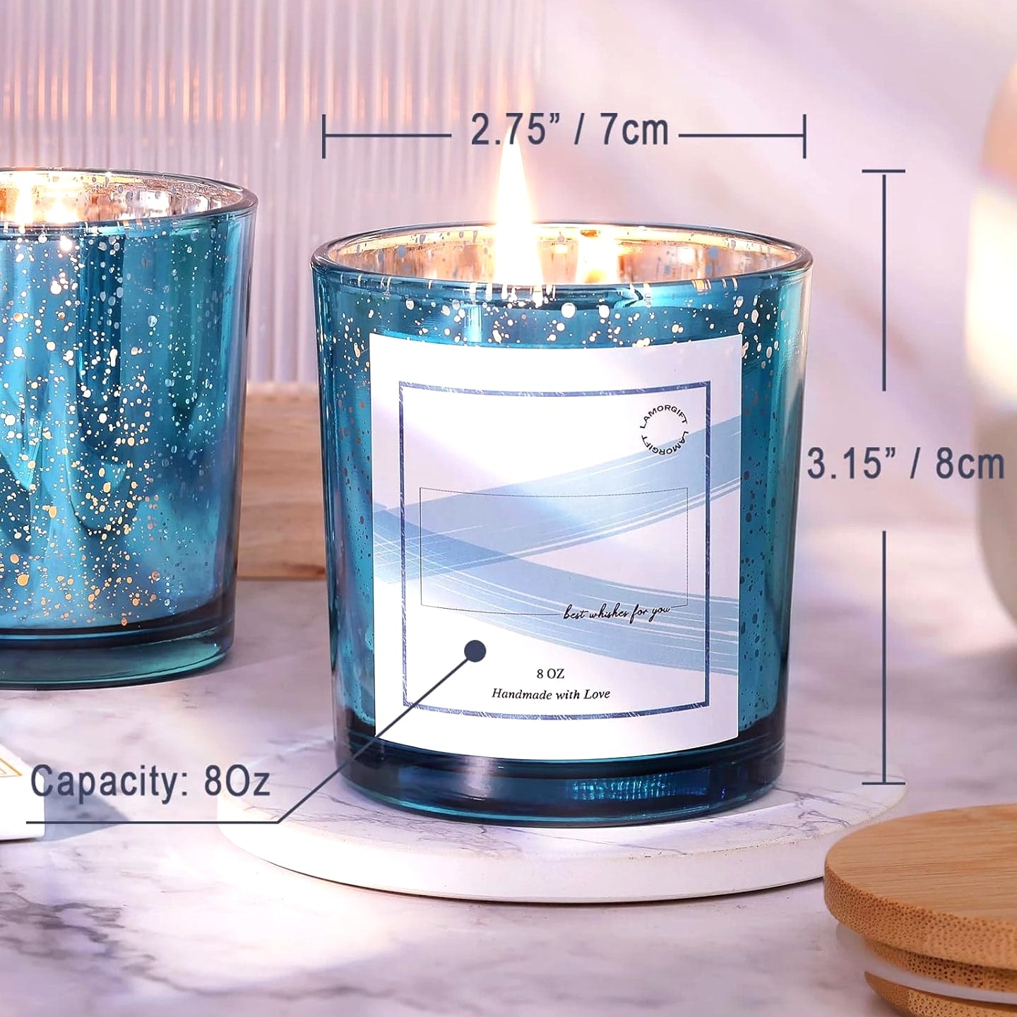 LAMORGIFT 15 Pack Glass Candle Jars with Lids (8Oz, Lake Blue) - Candle Making Containers