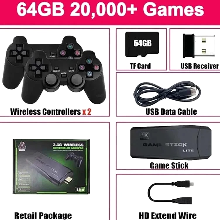 Video Game Console Built-In 20000 Games Wireless Controller TV Game Stick 4K HD