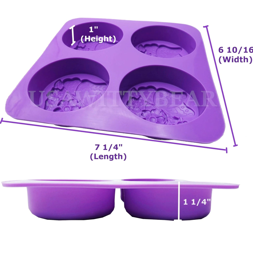 DIY 4-Cavity Butterfly Flower Oval Silicone Handmade Soap Candle Mold