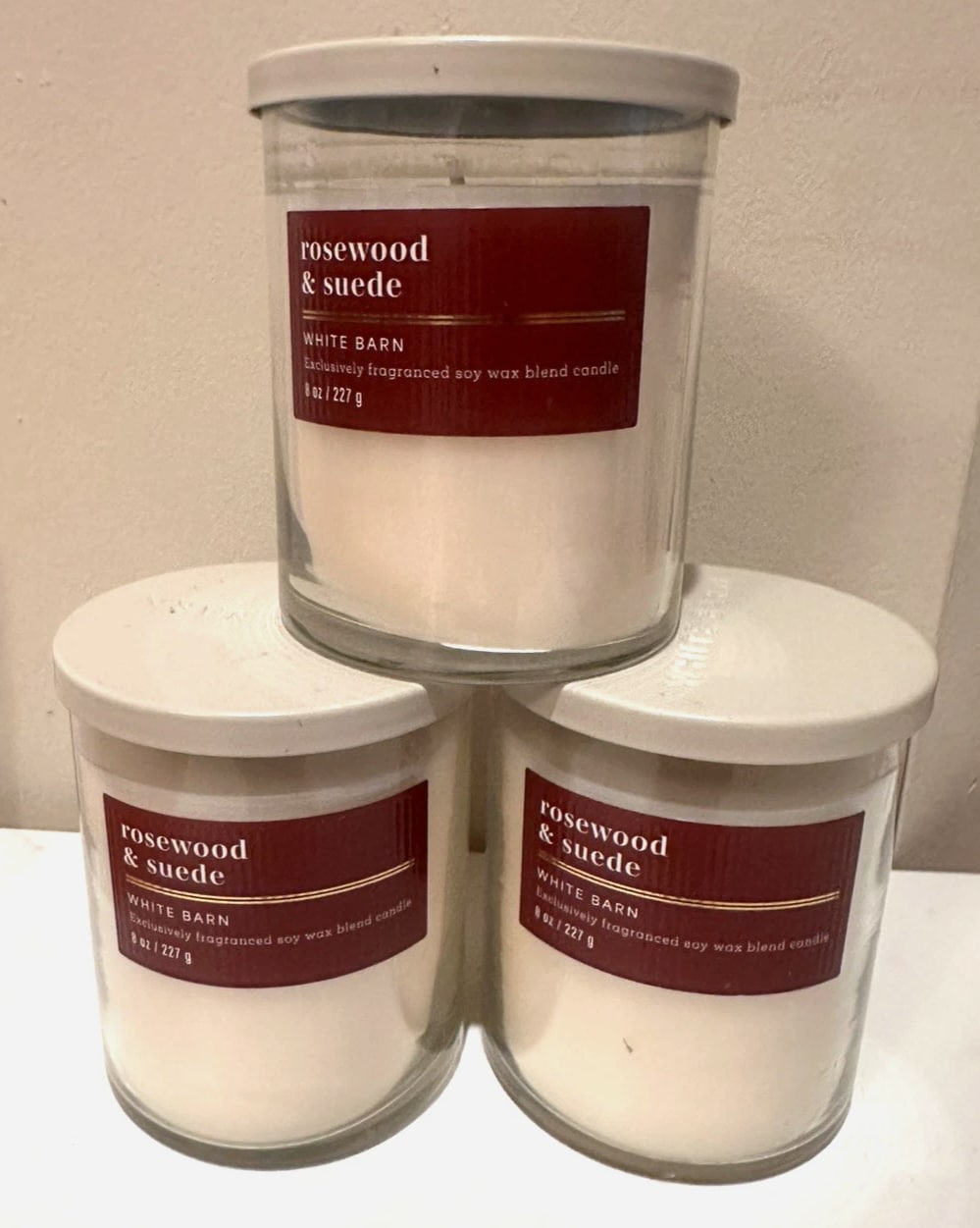Bath & Body Works Rosewood & Suede Single Wick Candles - 8 oz (3 Candles)